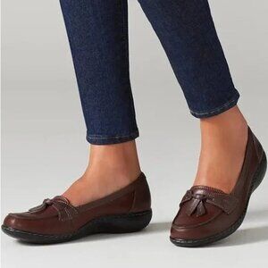 Clarks Slip-on Ashland Bubble Comfort Loafers Brown Leather Shoes Women's Sz 7.5